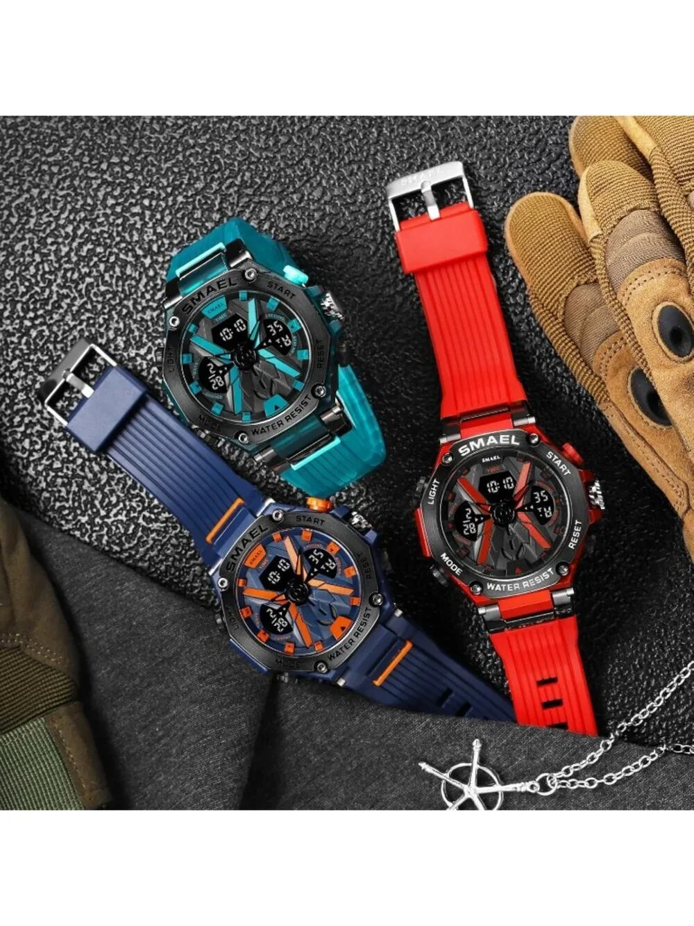 Men's All Blue Analog Quartz Sports Waterproof Military Alarm LED Digital Watch